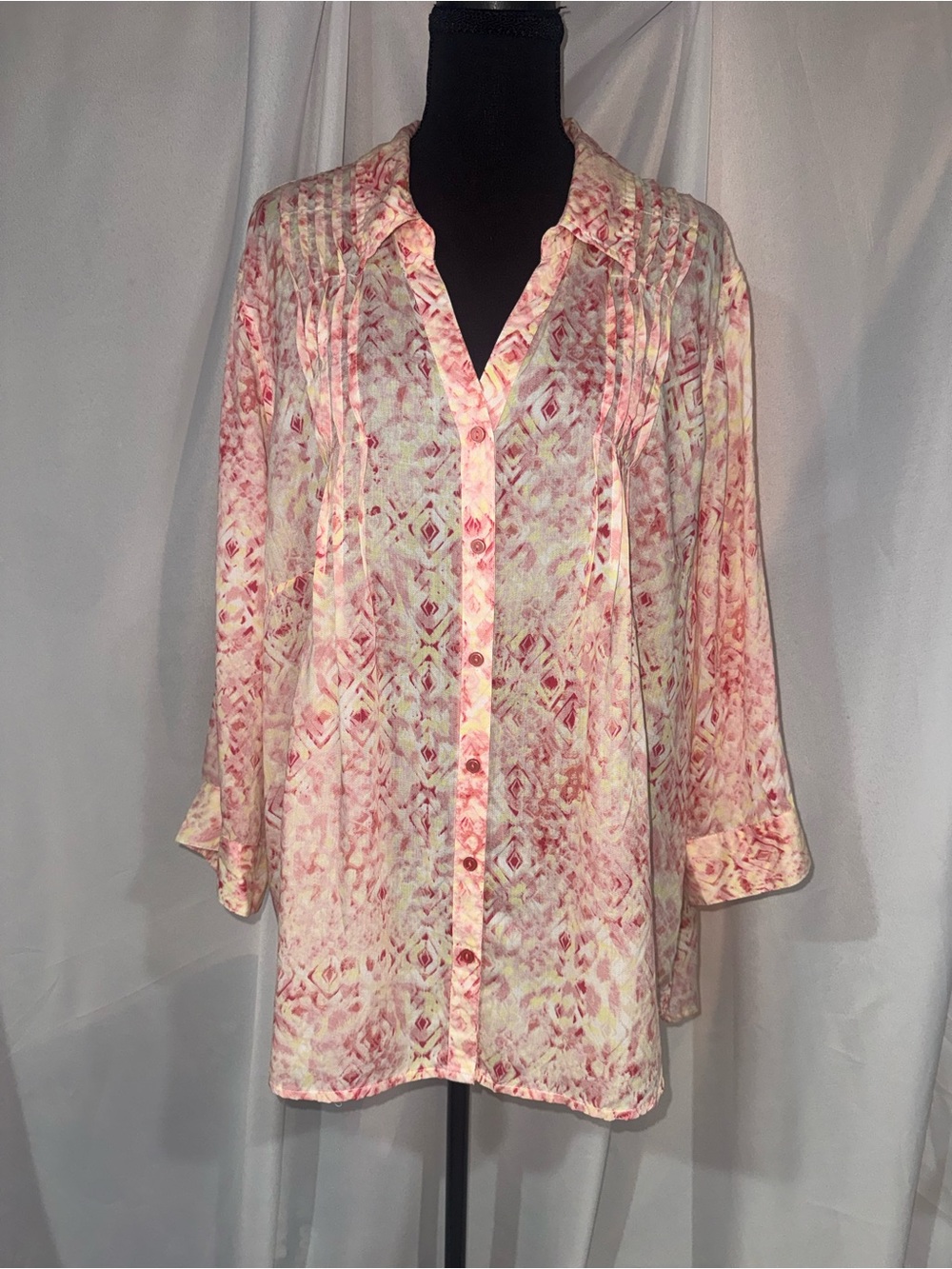Gloria Vanderbilt Blush Pink & Cream Printed Button-Down Shirt